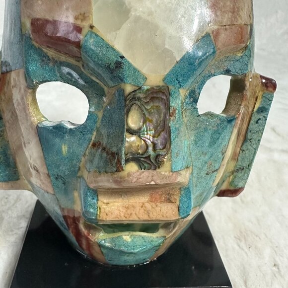 Vintage Mid Century Mayan Aztec Burial Death Mask Precious Stone Mosaic - Picture 6 of 8